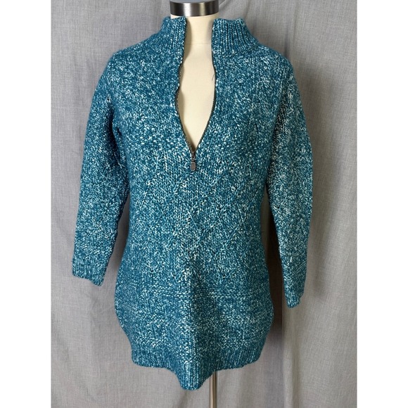 Soft Surroundings Sweaters - Soft Surroundings Blue Marled Knit Zip Front‎ Tunic Mock Neck Sweater L (est)